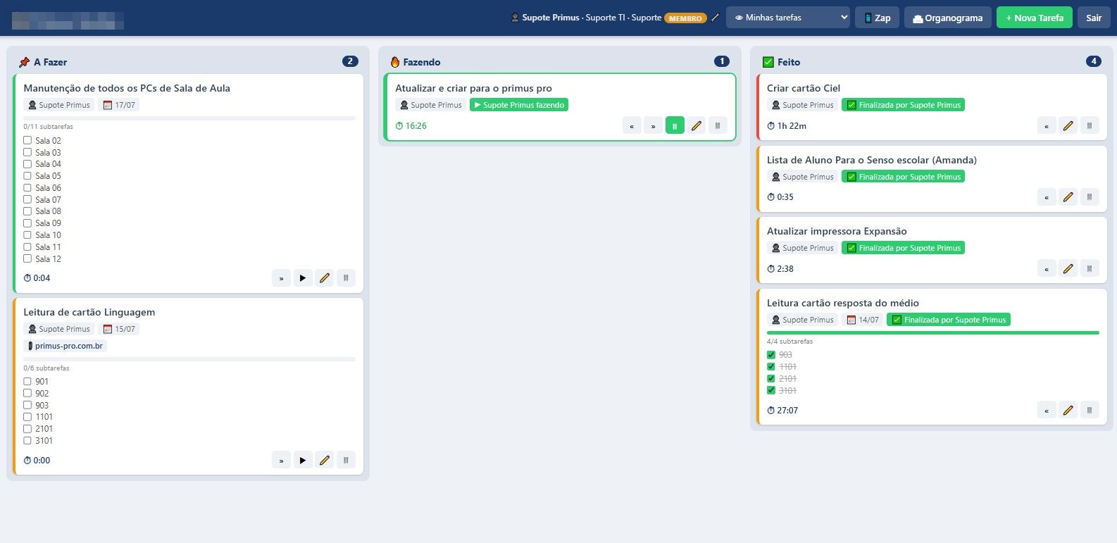 Tela do Astreus com quadro Kanban